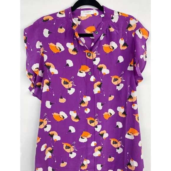 Equipment Lorainna 100% Silk Floral Printed Mini Dress, Dahlia Purple - Size L - Picture 4 of 12